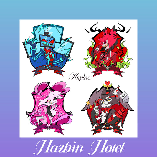 【Presale】Hazbin Hotel-"Label" Alastor, vox, ad, husk Pin